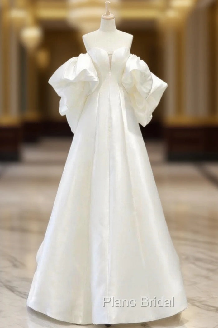 A-Line Sweetheart Neck Satin White Long Formal Prom Dresses, White Long Formal Dresses Main image