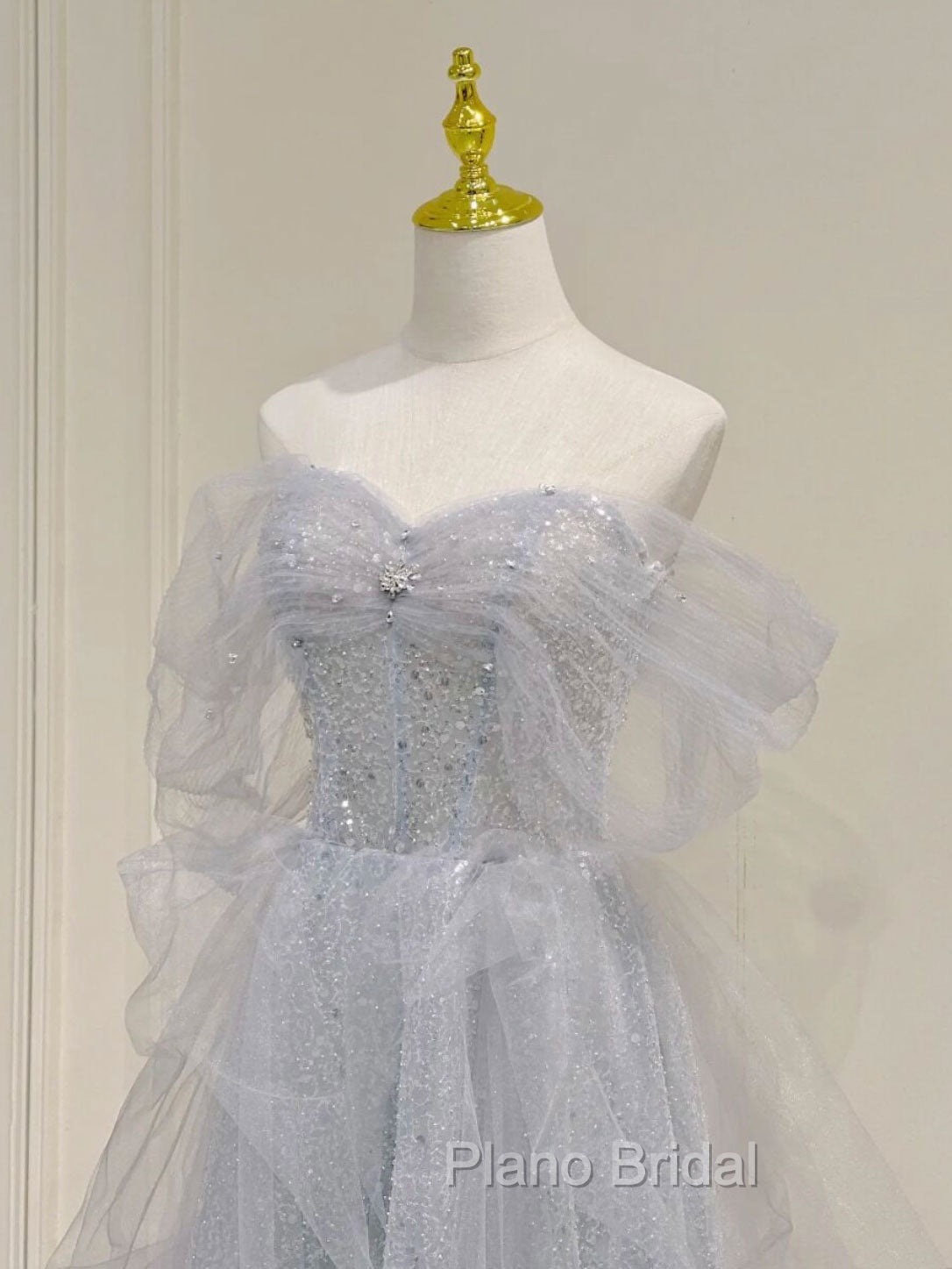 A-Line Sweetheart Neck Sequin Gray Long Formal Prom Dresses, Gray Formal Dresses Secondary image