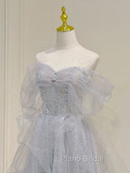 A-Line Sweetheart Neck Sequin Gray Long Formal Prom Dresses, Gray Formal Dresses