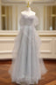 A-Line Sweetheart Neck Sequin Gray Long Formal Prom Dresses, Gray Formal Dresses