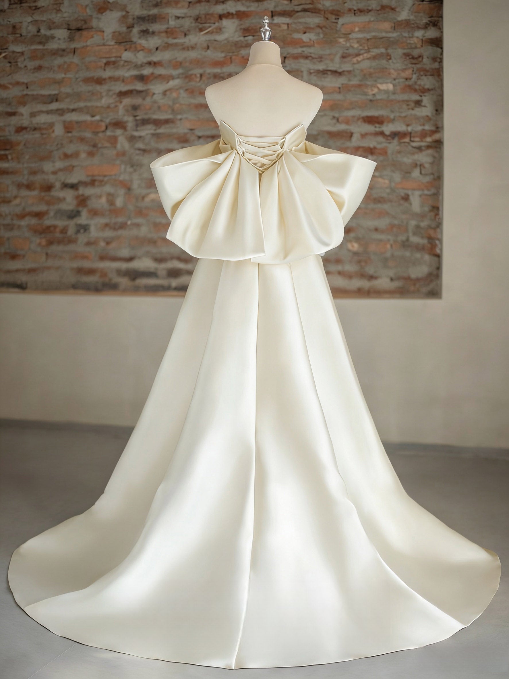 A-Line Sweetheart Neck Sweep Train Satin Ivory Long Formal Prom Dresses Secondary image