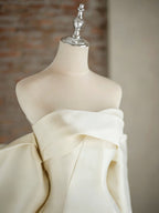 A-Line Sweetheart Neck Sweep Train Satin Ivory Long Formal Prom Dresses