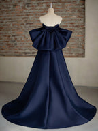 A-Line Sweetheart Neck Sweep Train Satin Ivory Long Formal Prom Dresses