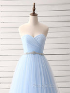 A-Line Sweetheart Neck Tulle Blue Long Formal Prom Dresses, Blue Long Bridesmaid Dresses