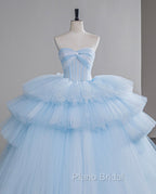 A-Line Sweetheart Neck Tulle Blue Long Formal Prom Dresses, Blue Long Evening Gown