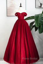 A-Line Sweetheart Neck Tulle Blue Long Formal Prom Dresses, Blue Long Formal Dresses