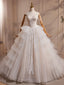 A-Line Sweetheart Neck Tulle Lace Applique Beige Long Formal Prom Dresses With Beads
