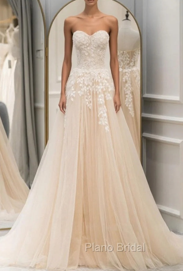 A Line Sweetheart Neck Tulle lace Blue Long Formal Prom Dresses, Lace Formal Gown Graduation Dresses