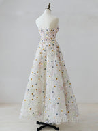 A-line Sweetheart Neck Tulle Lace Flower Beige Long Formal Prom Dresses, Beige Long Formal Dresses