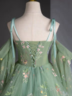 A-Line Sweetheart Neck Tulle Lace Green Long Formal Prom Dresses
