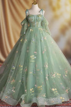 A-Line Sweetheart Neck Tulle Lace Green Long Formal Prom Dresses
