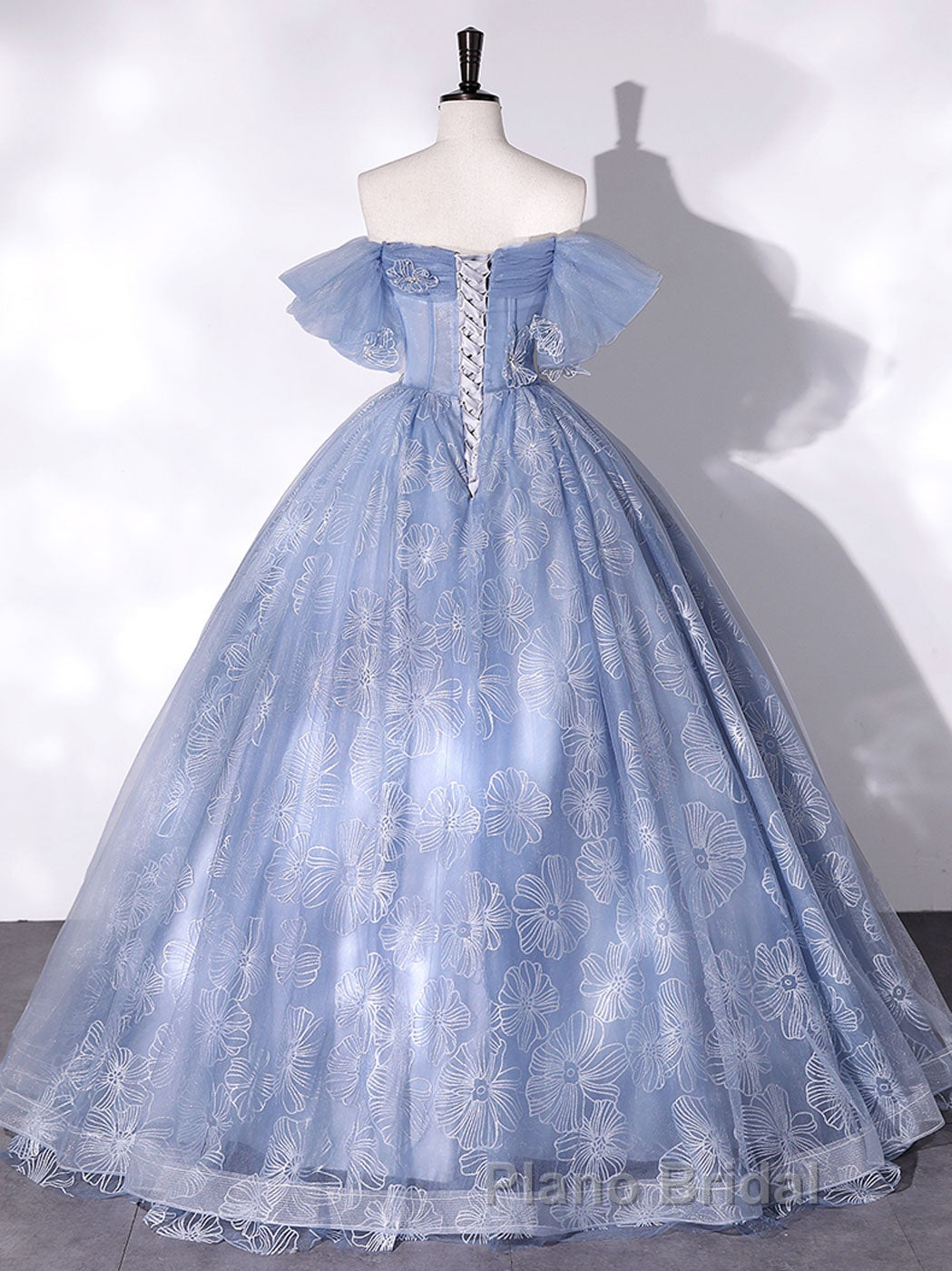 A-Line Sweetheart Neck Tulle Lace Long Formal Prom Dress, Blue Sweet 16 Dress Secondary image