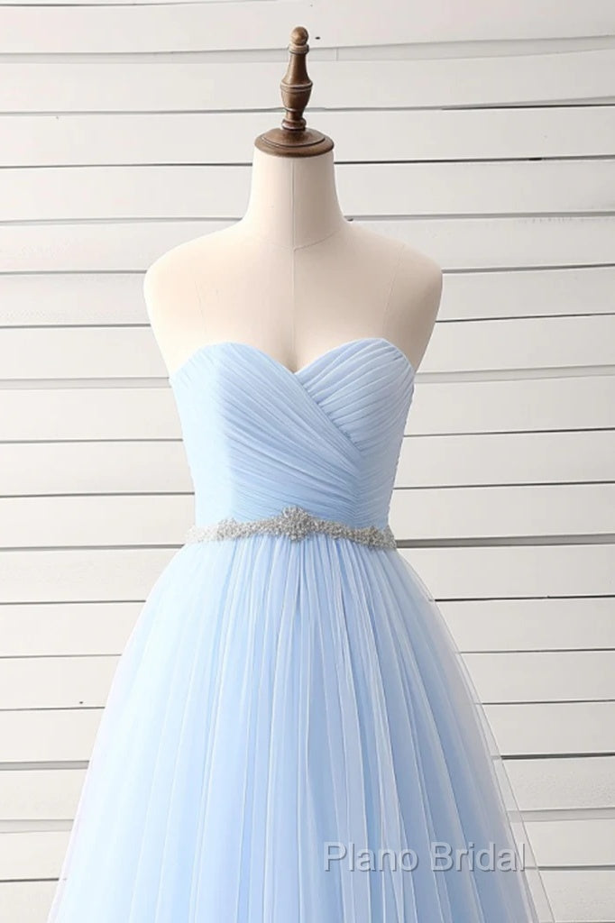A-Line Sweetheart Neck Tulle Light Sky Blue Long Formal Prom Dresses Secondary image