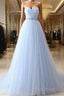 A-Line Sweetheart Neck Tulle Light Sky Blue Long Formal Prom Dresses