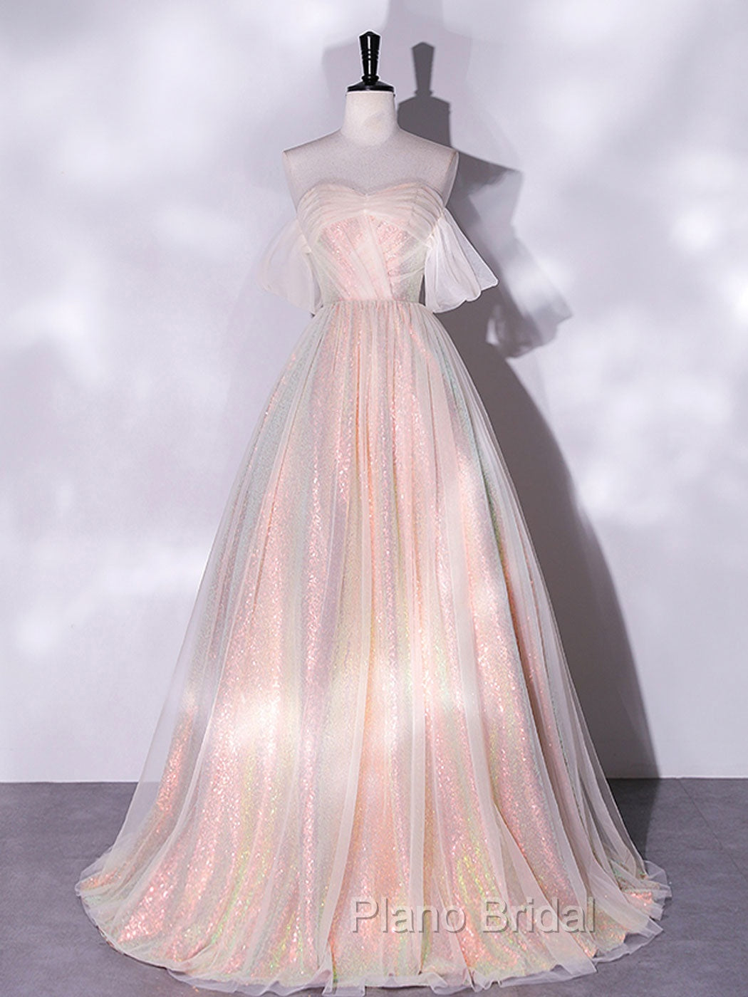 A-Line Sweetheart Neck Tulle Pink Formal Dresses, Off Shoulder Pink Formal Dresses Secondary image