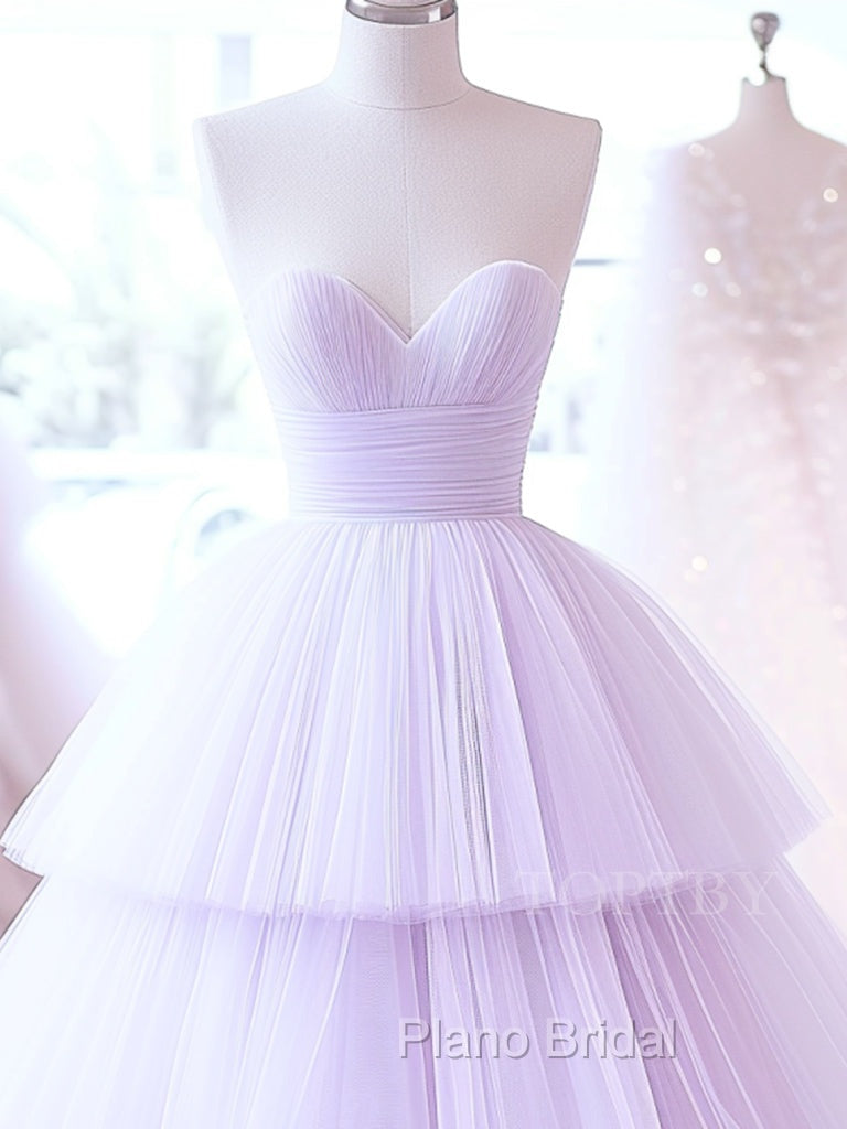 A-Line Sweetheart Neck Tulle Purple Long Formal Prom Dresses, Purple Long Formal Dresses