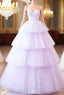 A-Line Sweetheart Neck Tulle Purple Long Formal Prom Dresses, Purple Long Formal Dresses