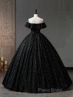 A-Line Sweetheart Neck Tulle Sequin Black Long Formal Prom Dresses, Black Long Formal Dresses