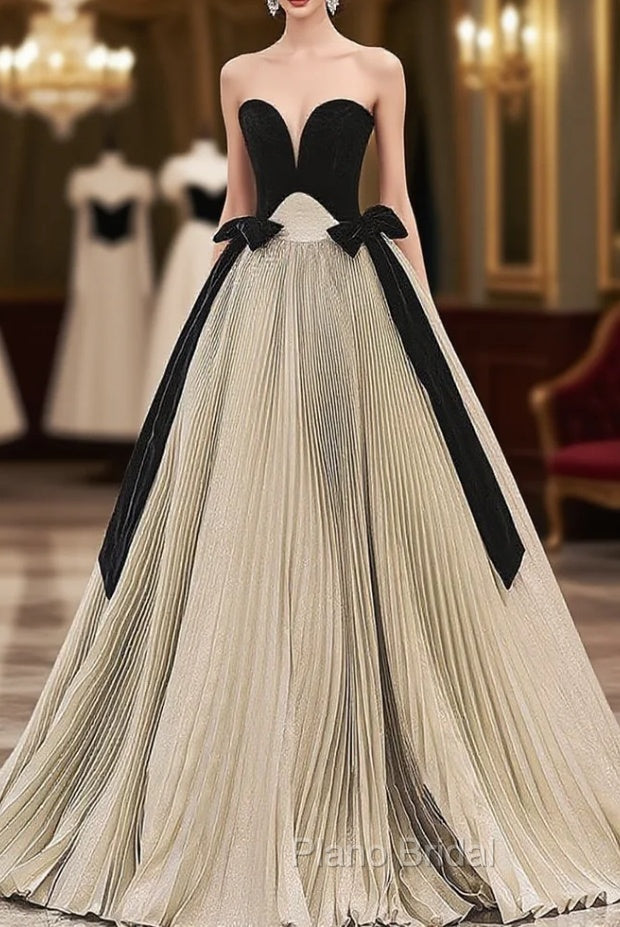 A-Line Sweetheart Neck Velvet Satin Champagne Long Formal Prom Dresses, Champagne Evening Dresses Main image