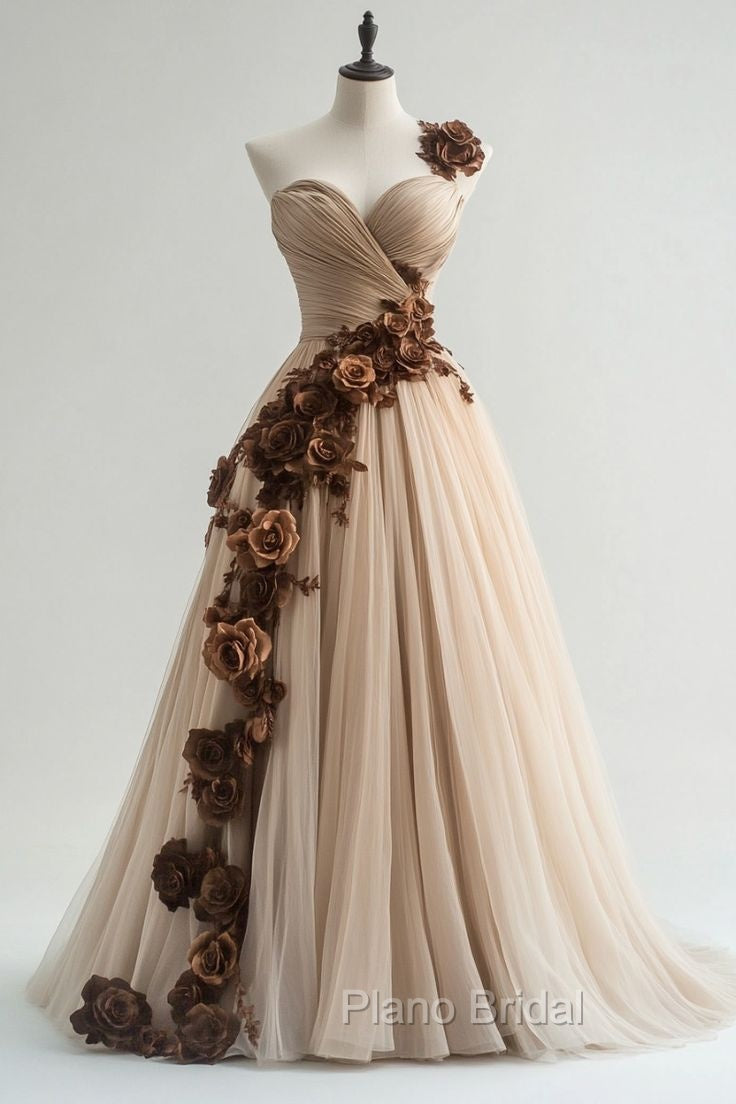 A-Line Sweetheart Neckline Tulle Applique Long Formal Prom Dresses, Vintage Evening Gown Secondary image