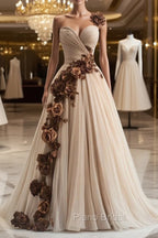 A-Line Sweetheart Neckline Tulle Applique Long Formal Prom Dresses, Vintage Evening Gown