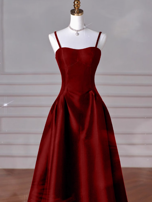 A-Line Sweetheart ??Formal Prom Dresses For Birthday&Graduation-Burgundy Satin Long Formal Evening Dresses Secondary image