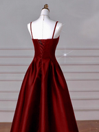 A-Line Sweetheart ??Formal Prom Dresses For Birthday&Graduation-Burgundy Satin Long Formal Evening Dresses