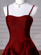 A-Line Sweetheart ??Formal Prom Dresses For Birthday&Graduation-Burgundy Satin Long Formal Evening Dresses