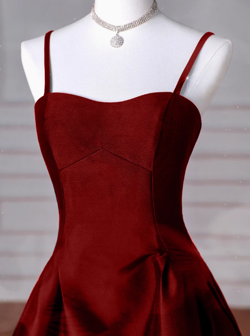 A-Line Sweetheart ??Formal Prom Dresses For Birthday&Graduation-Burgundy Satin Long Formal Evening Dresses