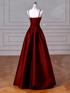 A-Line Sweetheart ??Formal Prom Dresses For Birthday&Graduation-Burgundy Satin Long Formal Evening Dresses