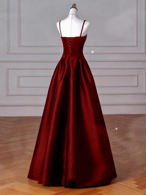 A-Line Sweetheart ??Formal Prom Dresses For Birthday&Graduation-Burgundy Satin Long Formal Evening Dresses