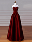 A-Line Sweetheart ??Formal Prom Dresses For Birthday&Graduation-Burgundy Satin Long Formal Evening Dresses