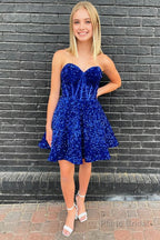 A Line Sweetheart Purple Sequins Short Homecoming Dress