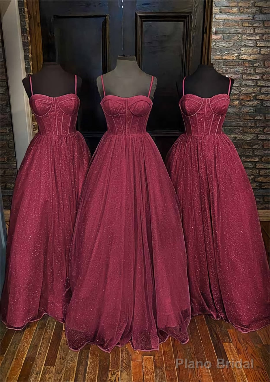 A-line Sweetheart Spaghetti Straps Long/Floor-Length Glitter Prom Dresses With Pockets