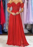 A-line Sweetheart Strapless Long/Floor-Length Chiffon Prom Dresses with Detachable Balloon Sleeves