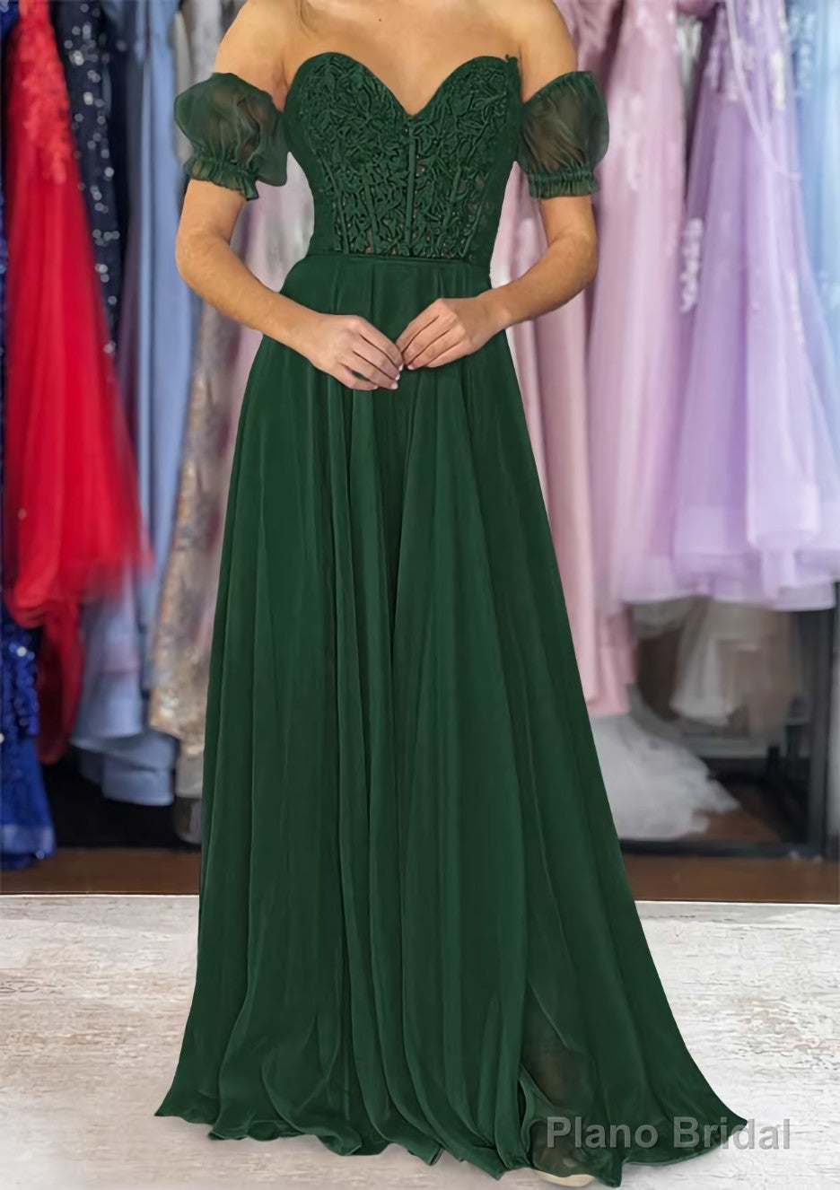 A-line Sweetheart Strapless Long/Floor-Length Chiffon Prom Dresses with Detachable Balloon Sleeves