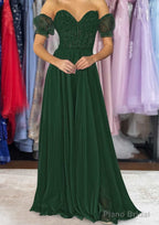A-line Sweetheart Strapless Long/Floor-Length Chiffon Prom Dresses with Detachable Balloon Sleeves
