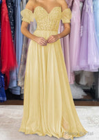 A-line Sweetheart Strapless Long/Floor-Length Chiffon Prom Dresses with Detachable Balloon Sleeves