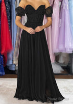 A-line Sweetheart Strapless Long/Floor-Length Chiffon Prom Dresses with Detachable Balloon Sleeves