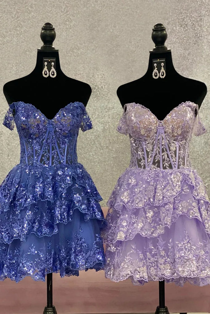 A-Line Sweetheart Tiered Short Homecoming Dresses Secondary image