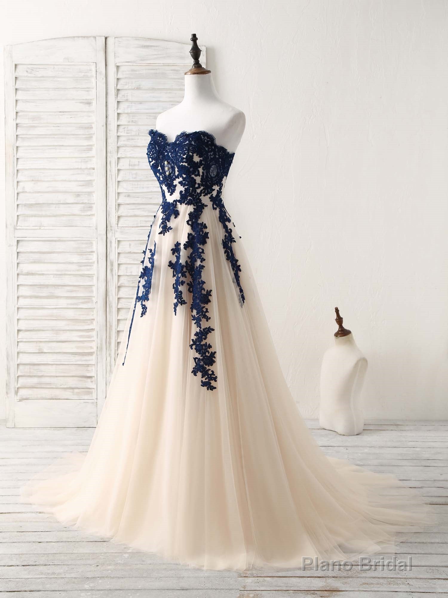 A-Line Sweetheart Tulle Lace Applique Long Prom Dress, Bridesmaid Dress Main image