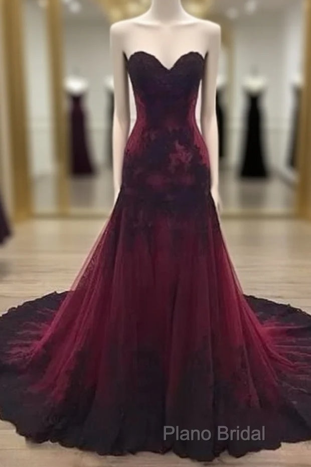 A-Line Sweetheart Tulle Lace Floor Length Wedding Dresses Main image