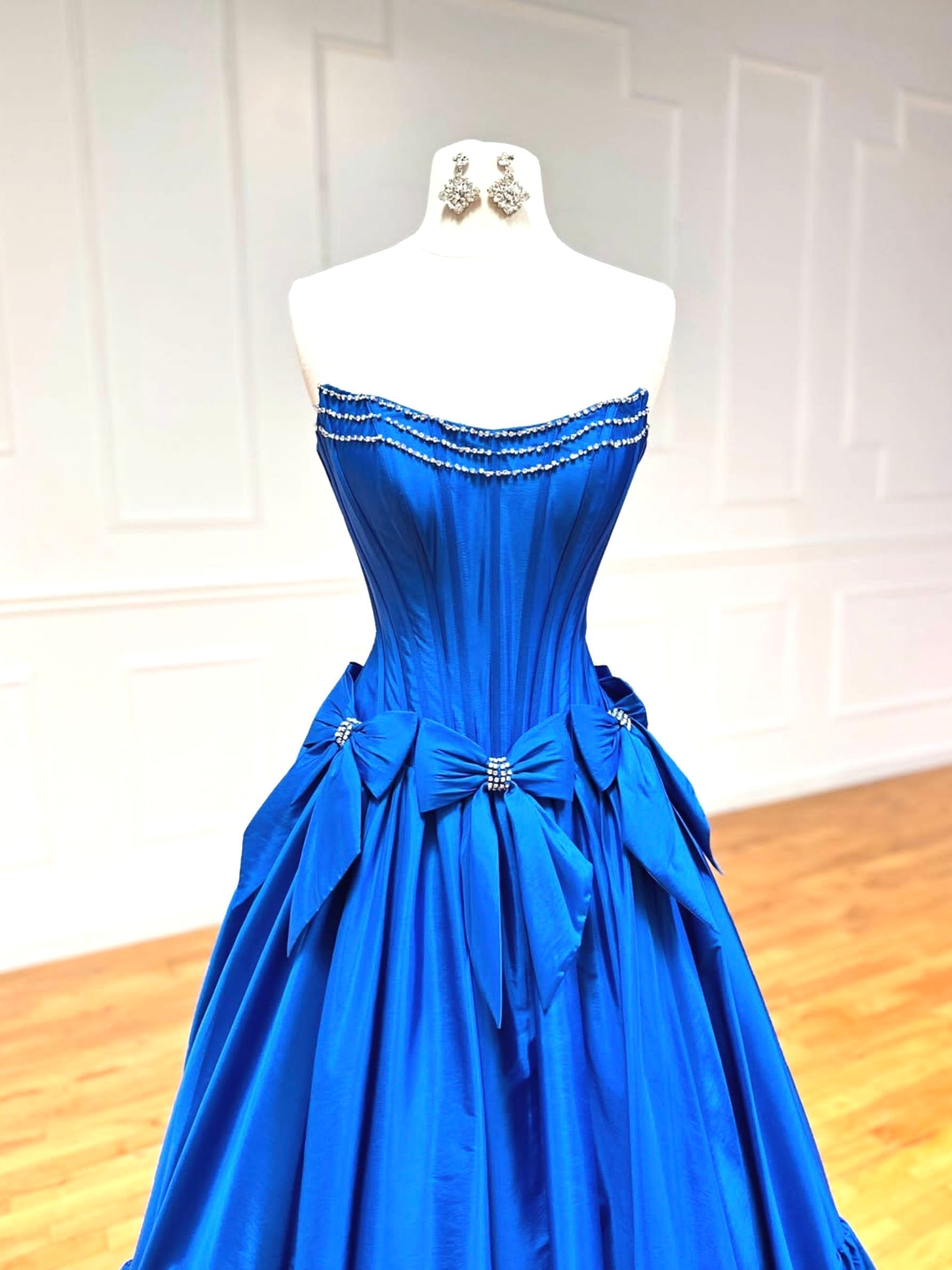 A-Line Taffeta Blue Long Formal Prom Dresses, Blue Long Prom Dresses
