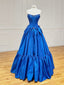 A-Line Taffeta Blue Long Formal Prom Dresses, Blue Long Prom Dresses
