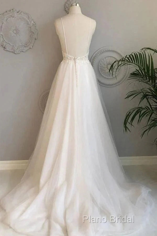 A-Line Thin Shoulder Strap Beach Wedding Dresses Lace And Floor Length Wedding Dresses Secondary image