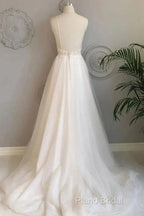 A-Line Thin Shoulder Strap Beach Wedding Dresses Lace And Floor Length Wedding Dresses