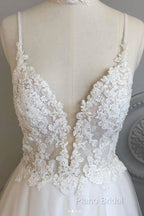 A-Line Thin Shoulder Strap Beach Wedding Dresses Lace And Floor Length Wedding Dresses