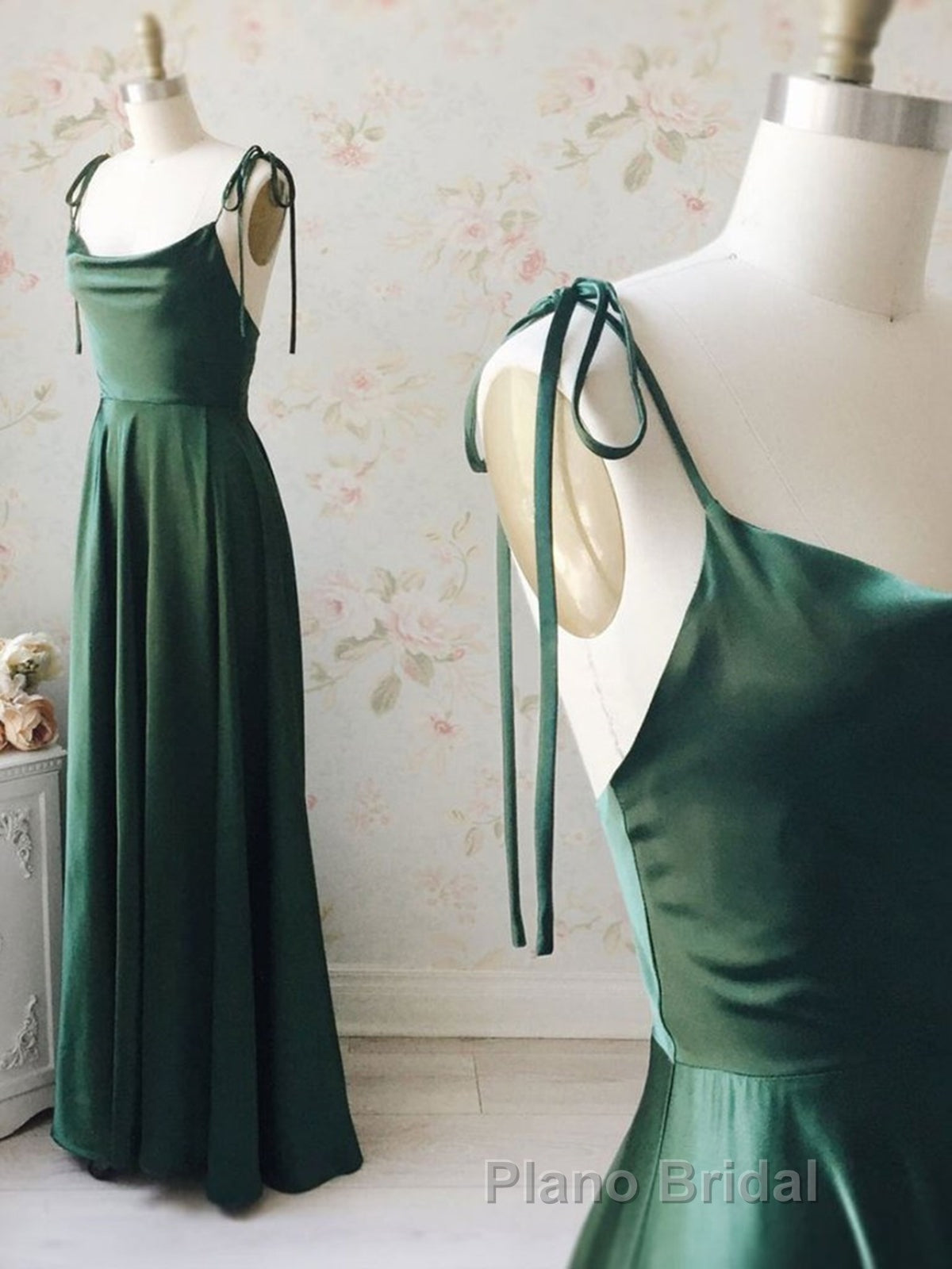 A Line Thin Straps Green Long Formal Prom Dresses, Green Formal Graduation Evening Dresses Secondary image