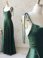 A Line Thin Straps Green Long Formal Prom Dresses, Green Formal Graduation Evening Dresses