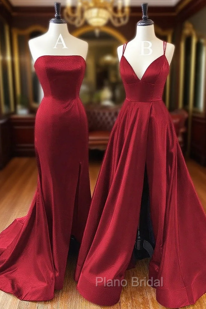 A-Line Trumpet/Mermaid Sleeveless Sweep Train Satin Formal Prom Dresses With Split Main image